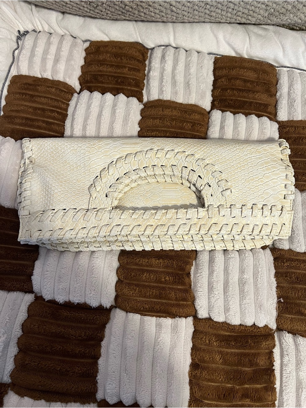 Big Buddha Snake Embossed Cream Clutch